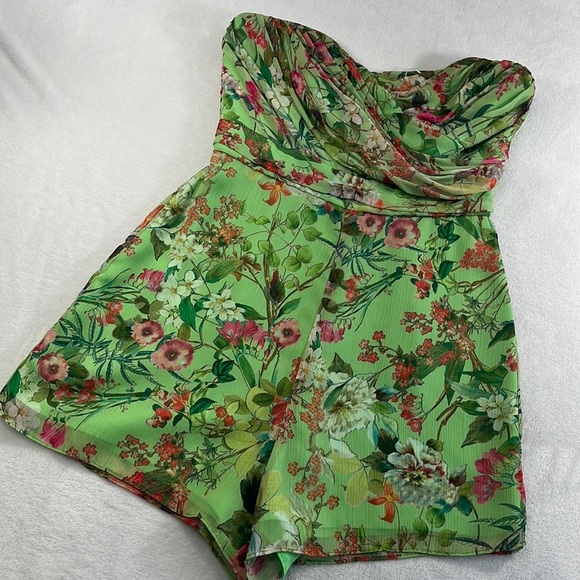Jay‎ Godfrey 4 Lydia Romper Light Green Floral Strapless - Picture 1 of 15